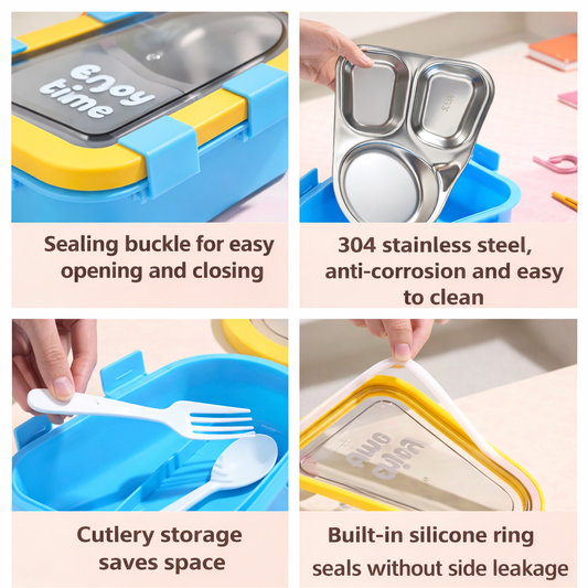 “Enjoy Time” Kids Bento Lunch Box Two Grid – 500 ML Triangular Design