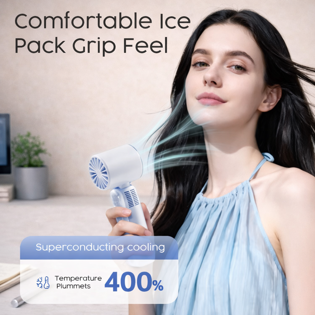 Portable Cooling LED Display Handheld Fan-White