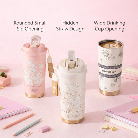 Elegant Floral Stainless Steel Coffee Tumbler – 520ML