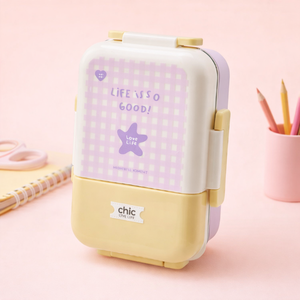 Korean Style Double Deck Compartment Lunch Box Two Grid – 520ML