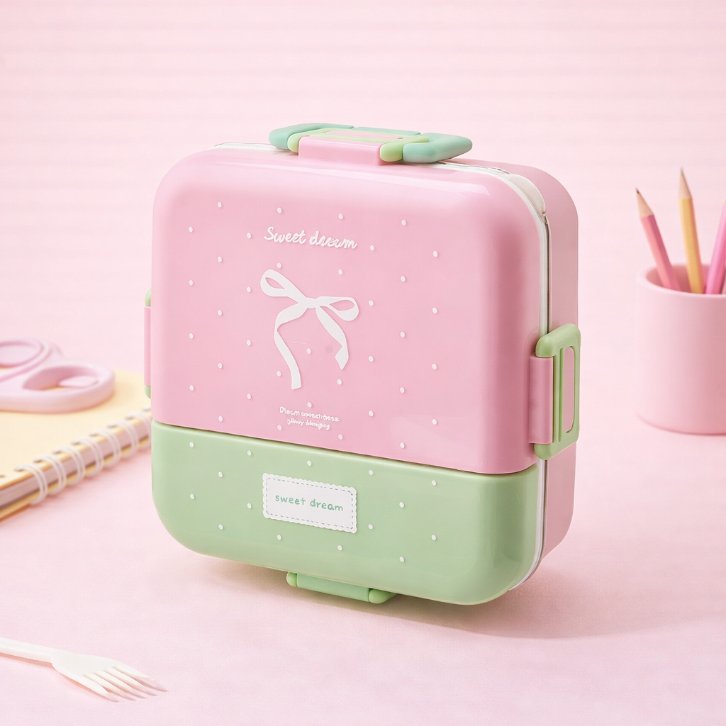 Korean Style Double Deck Compartment Lunch Box Three Grid – 750ML