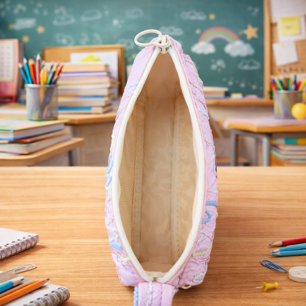 Pastel Rainbow Embroidered Pencil Pouch
