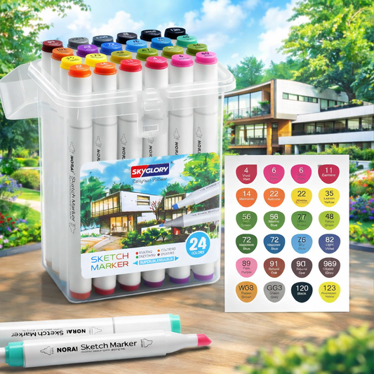 SKYGLORY 24 Colors Sketch Marker Set – Dual Tip Alcohol Markers