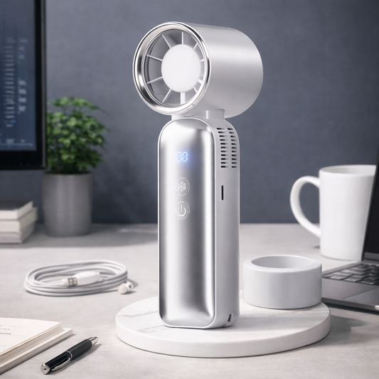 Portable Cooling LED Display Handheld Fan-White