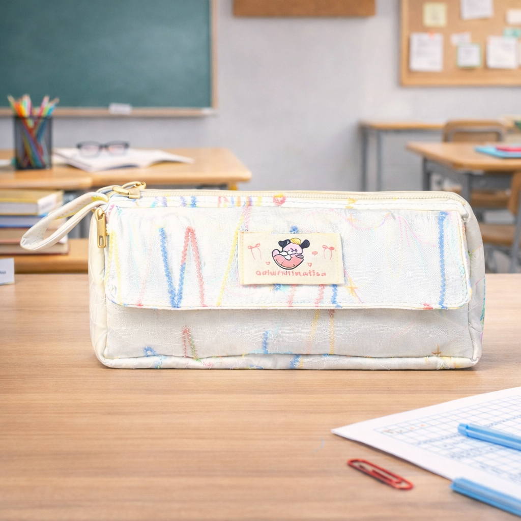 Pastel Rainbow Embroidered Pencil Pouch