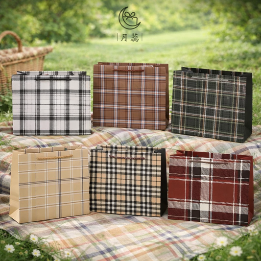 Classic Plaid Gift Bags – Premium Checkered Paper Bags [Pack of 6 Design]