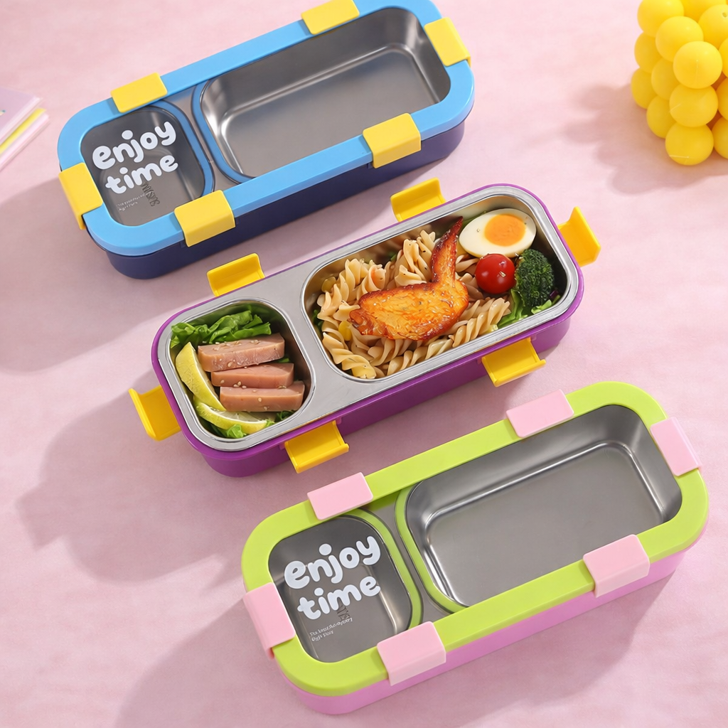 “Enjoy Time” Bento Lunch Box Two Grid-[600ML]