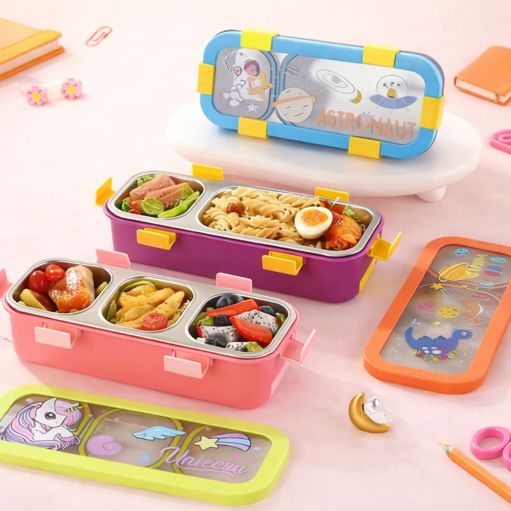 Bento Lunch Box Two Grid – Unicorn, Astronaut & Dinosaur Collection [600ML]