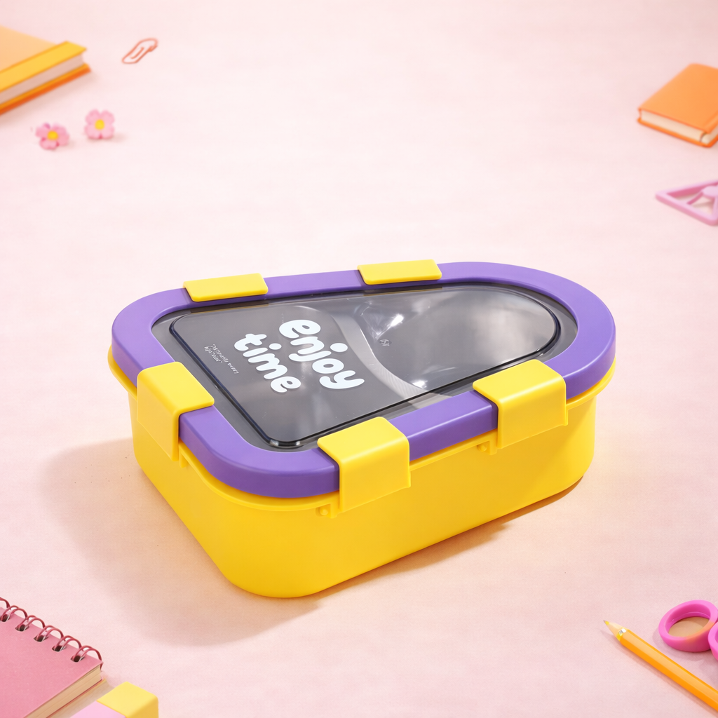 “Enjoy Time” Kids Bento Lunch Box Two Grid – 500 ML Triangular Design