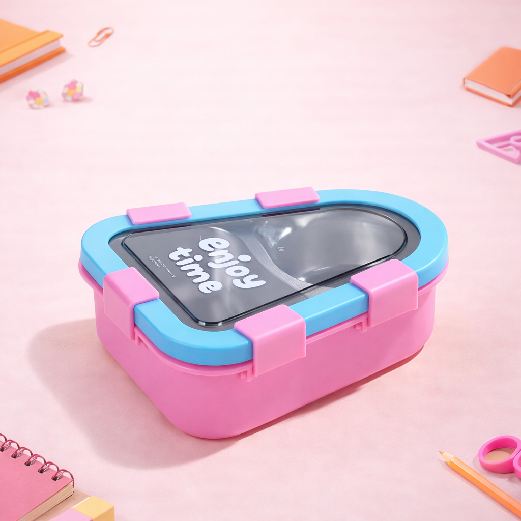 “Enjoy Time” Kids Bento Lunch Box Two Grid – 500 ML Triangular Design
