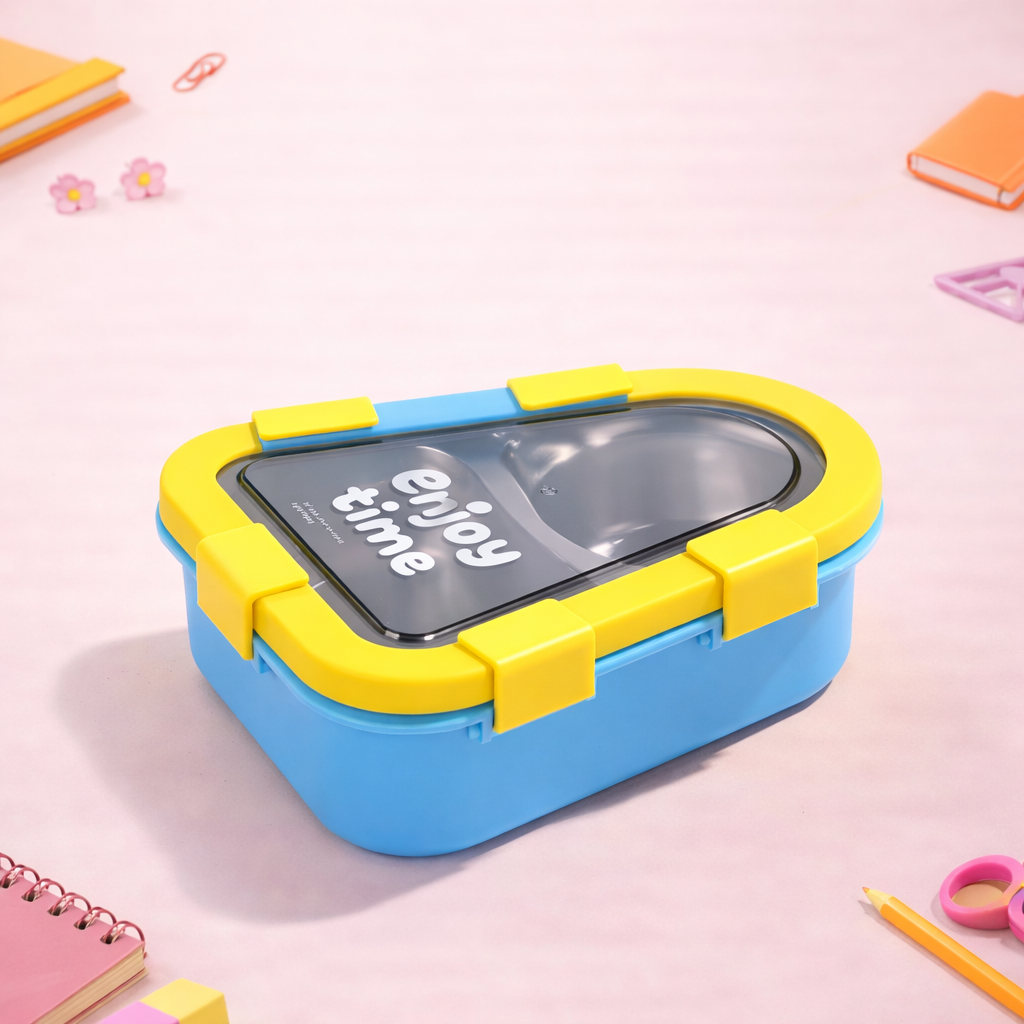 “Enjoy Time” Kids Bento Lunch Box Two Grid – 500 ML Triangular Design