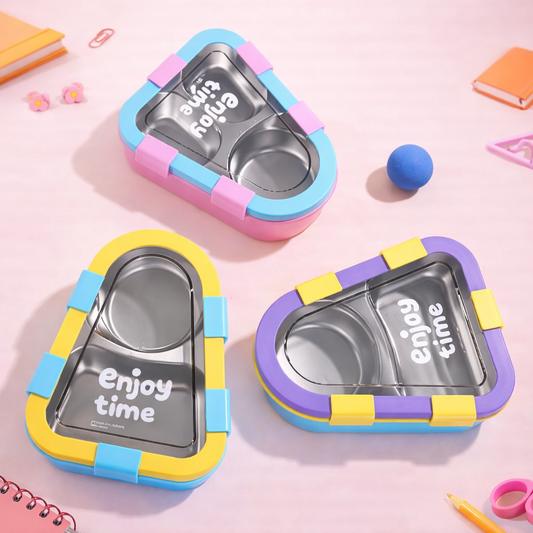 “Enjoy Time” Kids Bento Lunch Box Two Grid – 500 ML Triangular Design