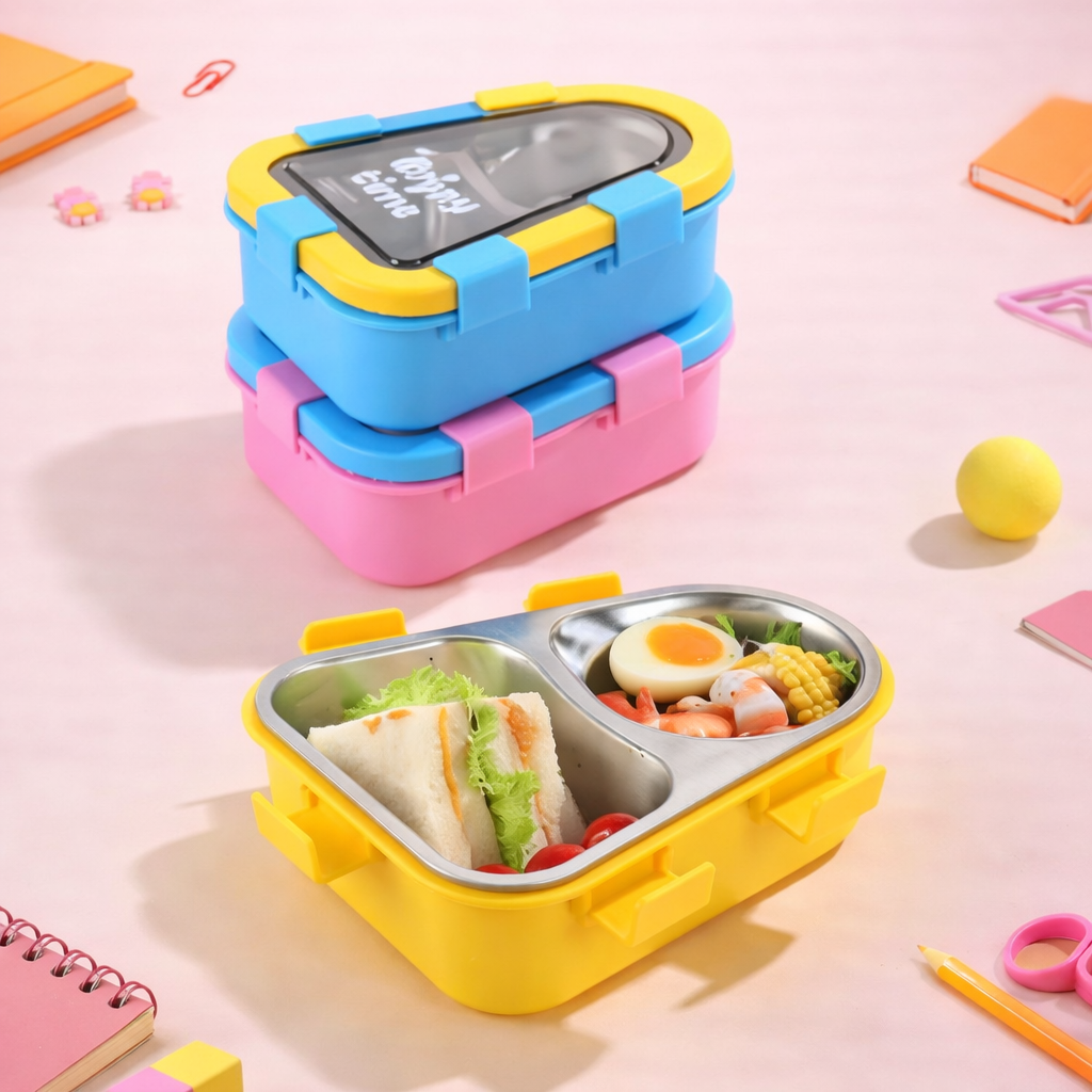 “Enjoy Time” Kids Bento Lunch Box Two Grid – 500 ML Triangular Design