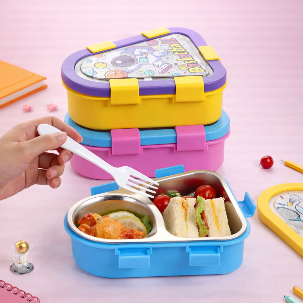 Bento Lunch Box Two Grid – Unicorn, Astronaut & Dinosaur Collection [500ML] Triangular Design