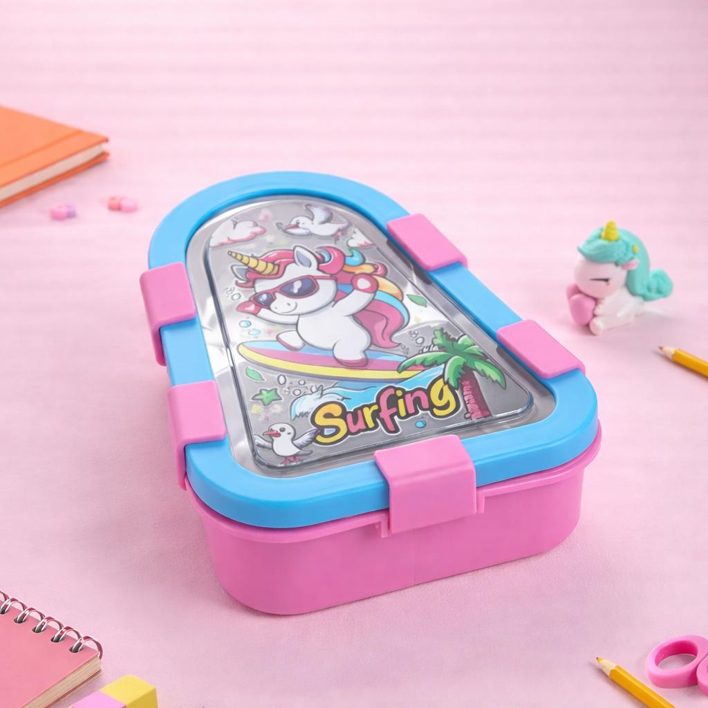 Bento Lunch Box Two Grid – Unicorn, Astronaut & Dinosaur Collection [500ML] Triangular Design