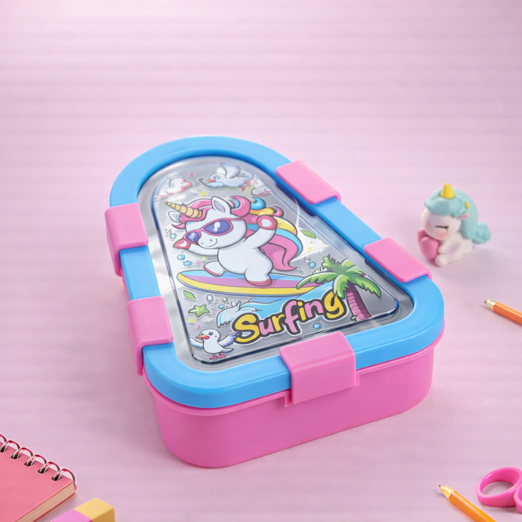 Bento Lunch Box Three Grid – Unicorn, Astronaut & Dinosaur Collection [470ML] Triangular Design