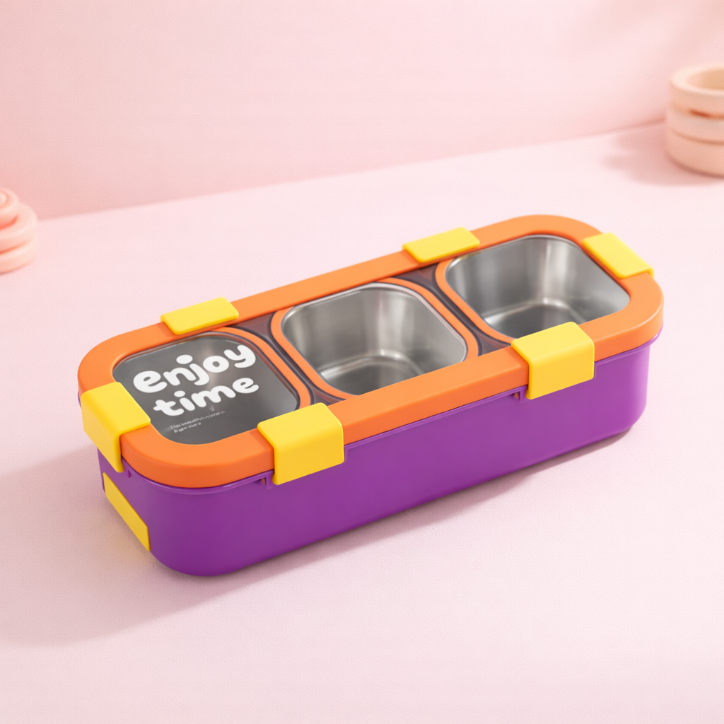 “Enjoy Time” Bento Lunch Box Three Grid-[500ML]
