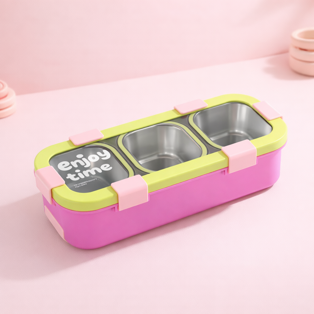 “Enjoy Time” Bento Lunch Box Three Grid-[500ML]
