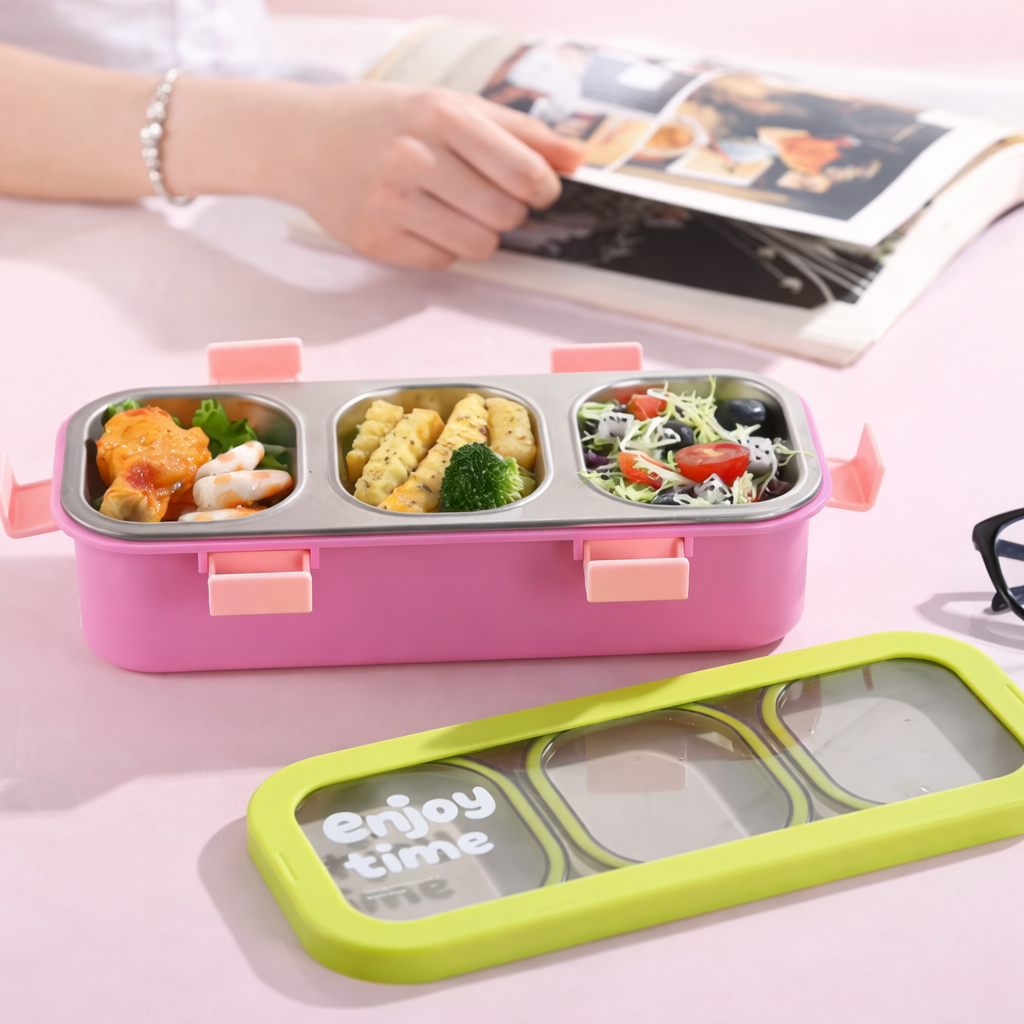 “Enjoy Time” Bento Lunch Box Three Grid-[500ML]