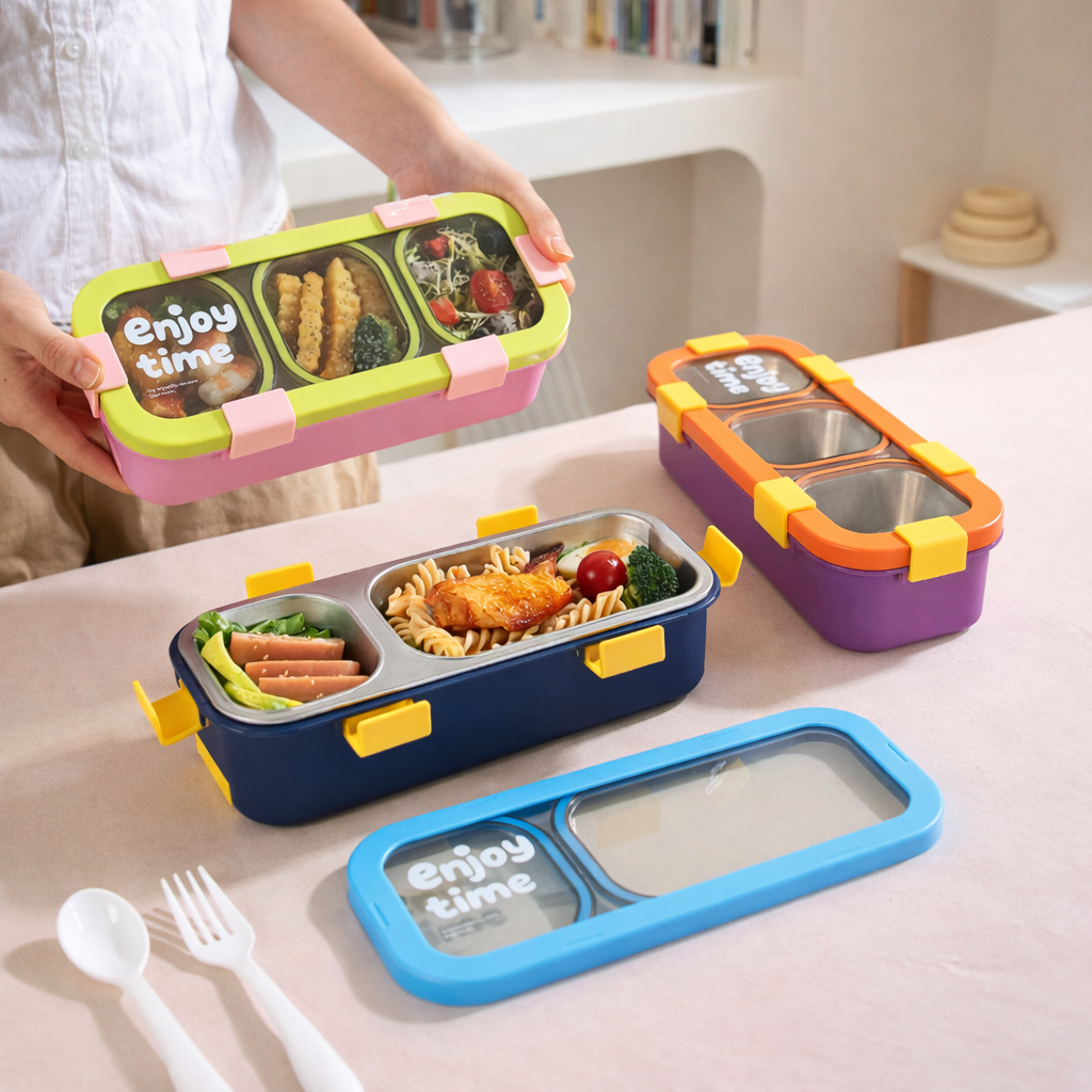 “Enjoy Time” Bento Lunch Box Three Grid-[500ML]