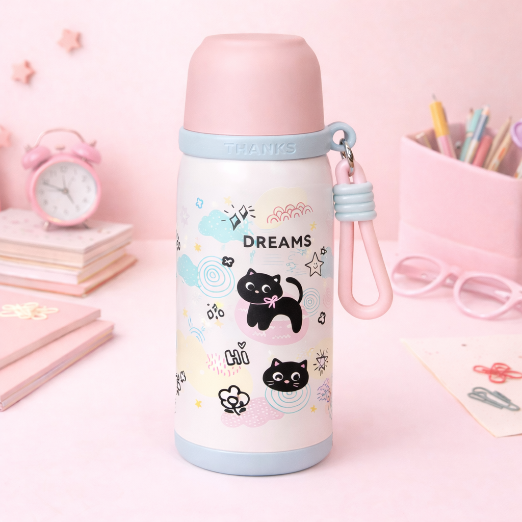 Little Flower Cat Series – 500ml Stainless Steel Kids Water Bottle
