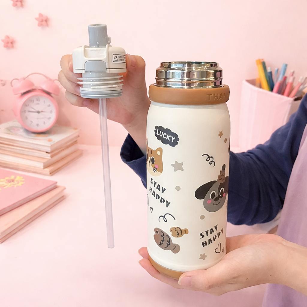 Little Flower Cat Series – 500ml Stainless Steel Kids Water Bottle