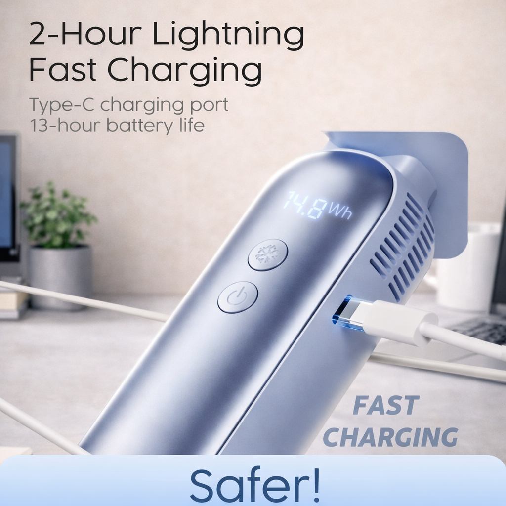 Portable Cooling LED Display Handheld Fan-White