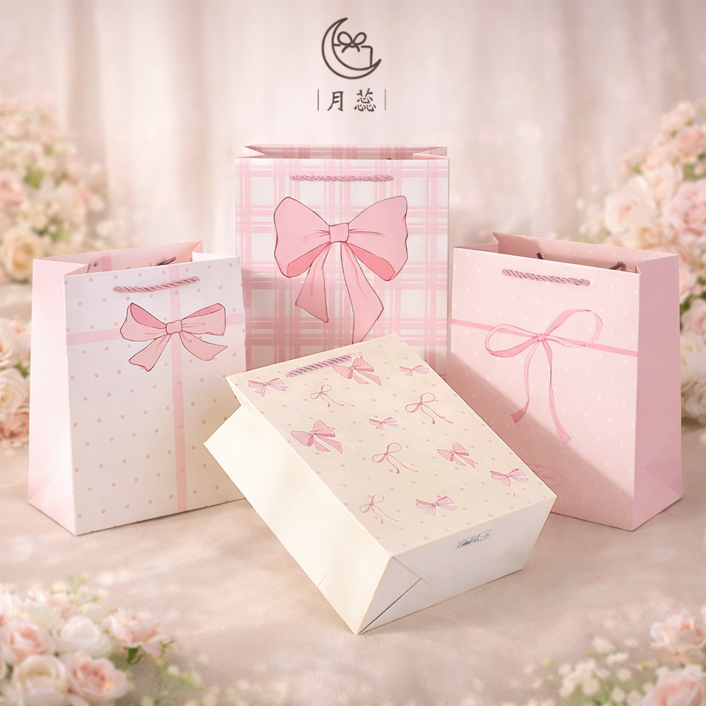 Elegant Pink Bow Gift Bags – Premium Pastel Packaging [Pack of 4 Design]