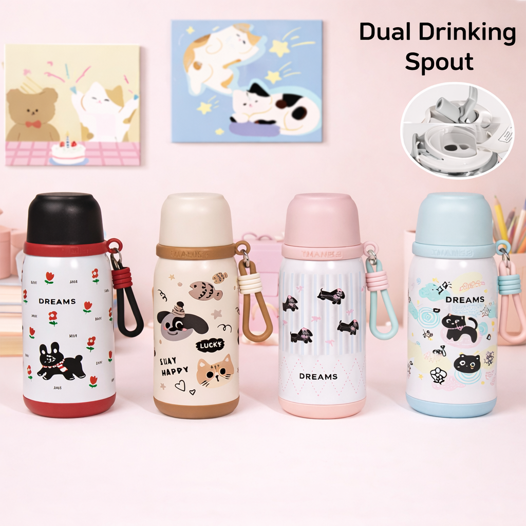 Little Flower Cat Series – 500ml Stainless Steel Kids Water Bottle