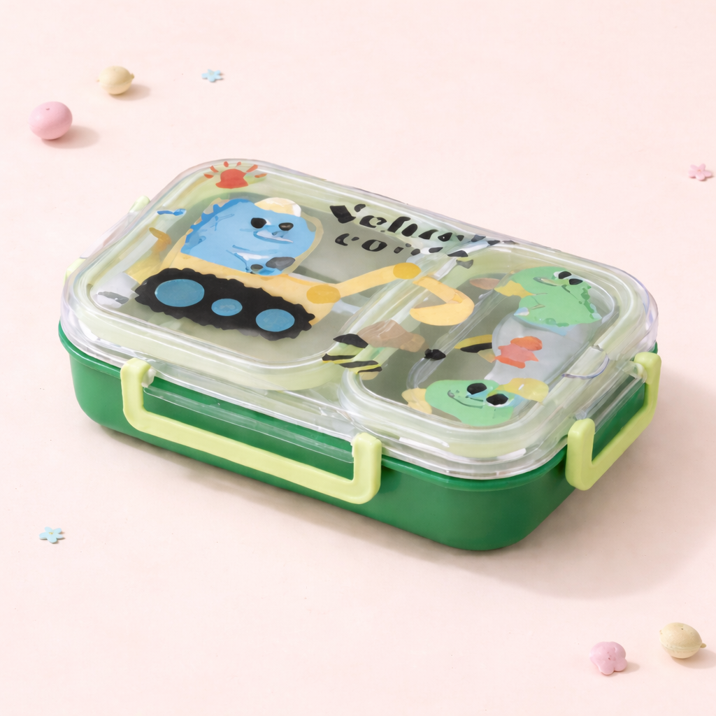 Kids Stainless Steel Bento Lunch Box Two Grid – Cute Cartoon Collection [600ML]