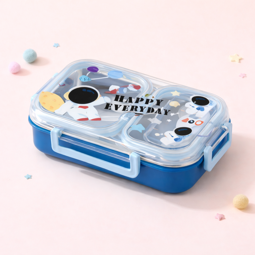 Kids Stainless Steel Bento Lunch Box Two Grid – Cute Cartoon Collection [600ML]