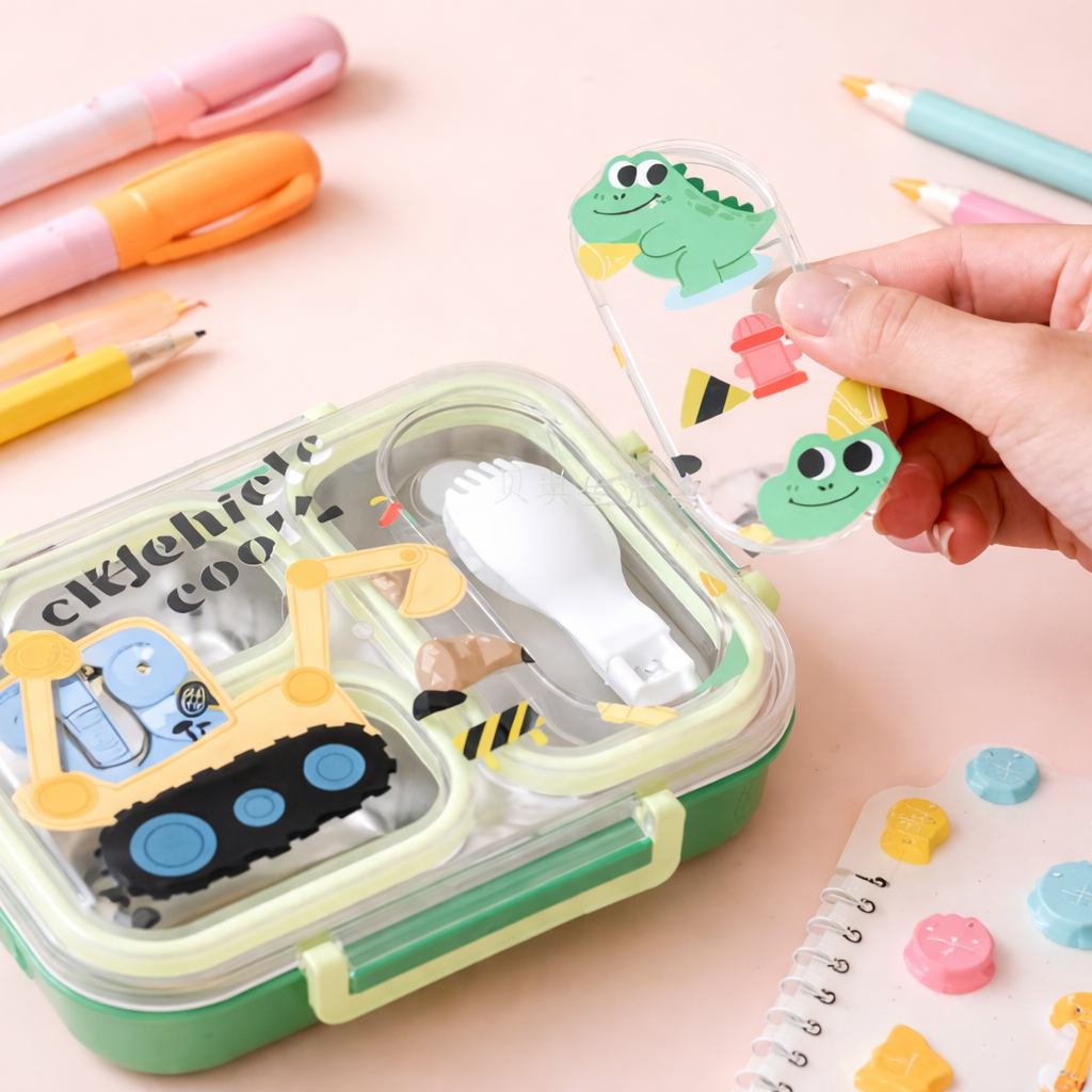 Kids Stainless Steel Bento Lunch Box Two Grid – Cute Cartoon Collection [600ML]
