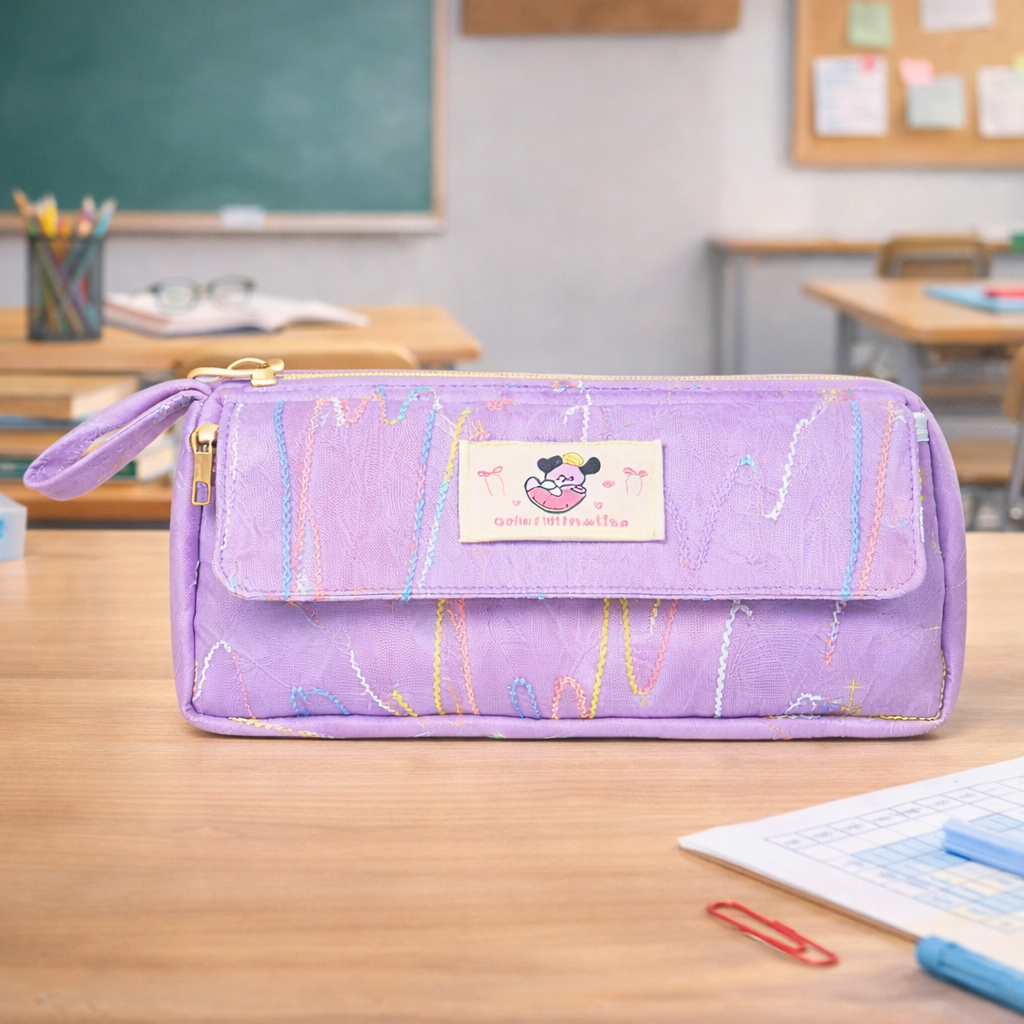 Pastel Rainbow Embroidered Pencil Pouch