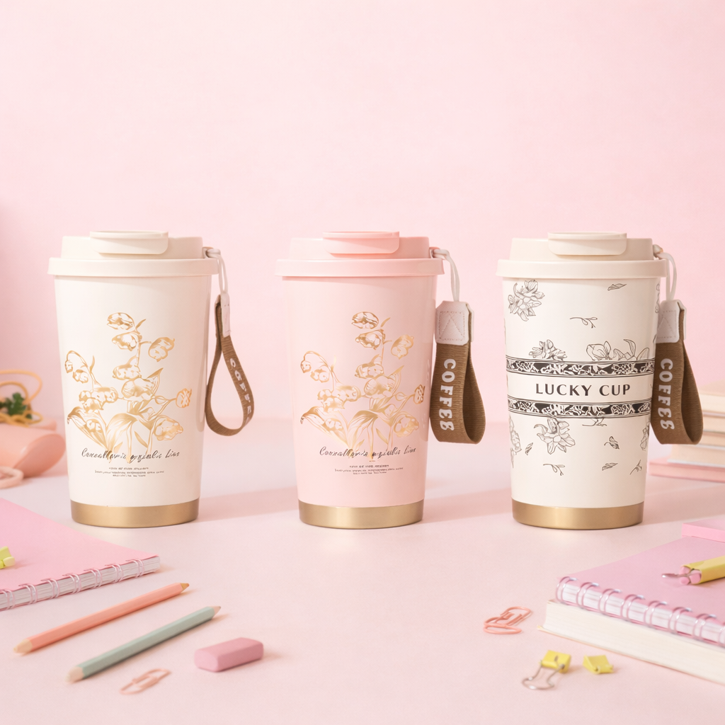 Elegant Floral Stainless Steel Coffee Tumbler – 520ML