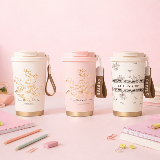 Elegant Floral Stainless Steel Coffee Tumbler – 520ML