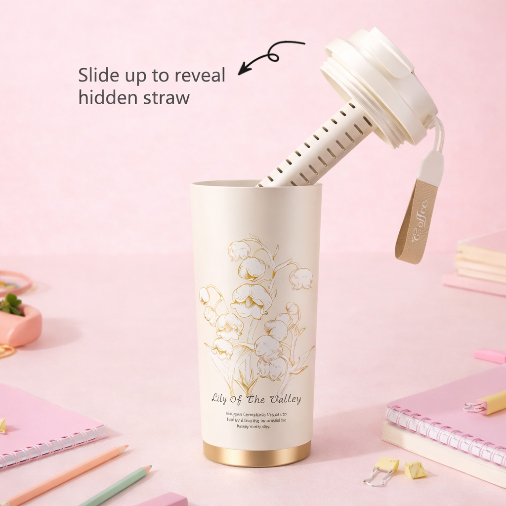 Elegant Floral Stainless Steel Coffee Tumbler – 520ML