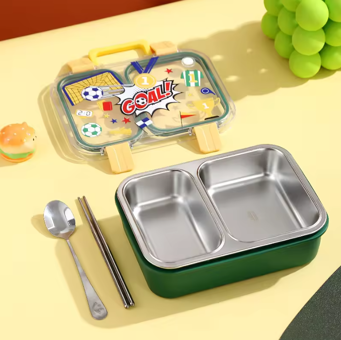 Kids Stainless Steel Bento Lunch Box Two Grid – Fun School Edition-[750ML]