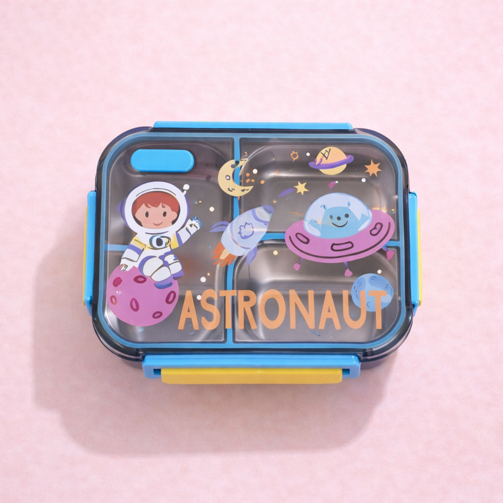 Kids Stainless Steel Three Grid Lunch Box – Unicorn, Astronaut & Dinosaur Collection (700ML)