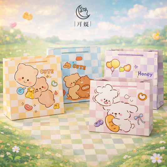 Cute Bear “Honey” Pastel Gift Bags – Premium Kids Gift Packaging [Pack Of 4 Design]