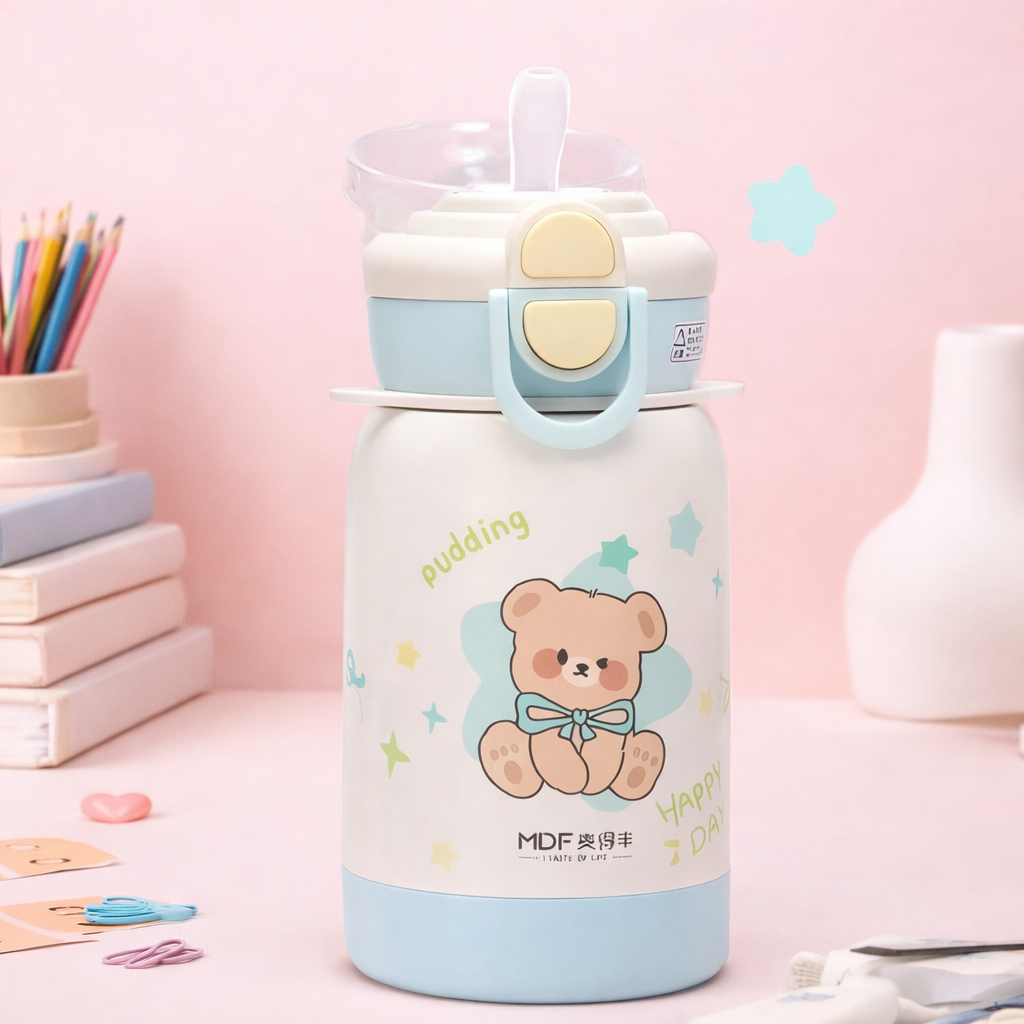 🧸 Kids Insulated Water Bottle – Cute Cartoon Designs [530 ML]