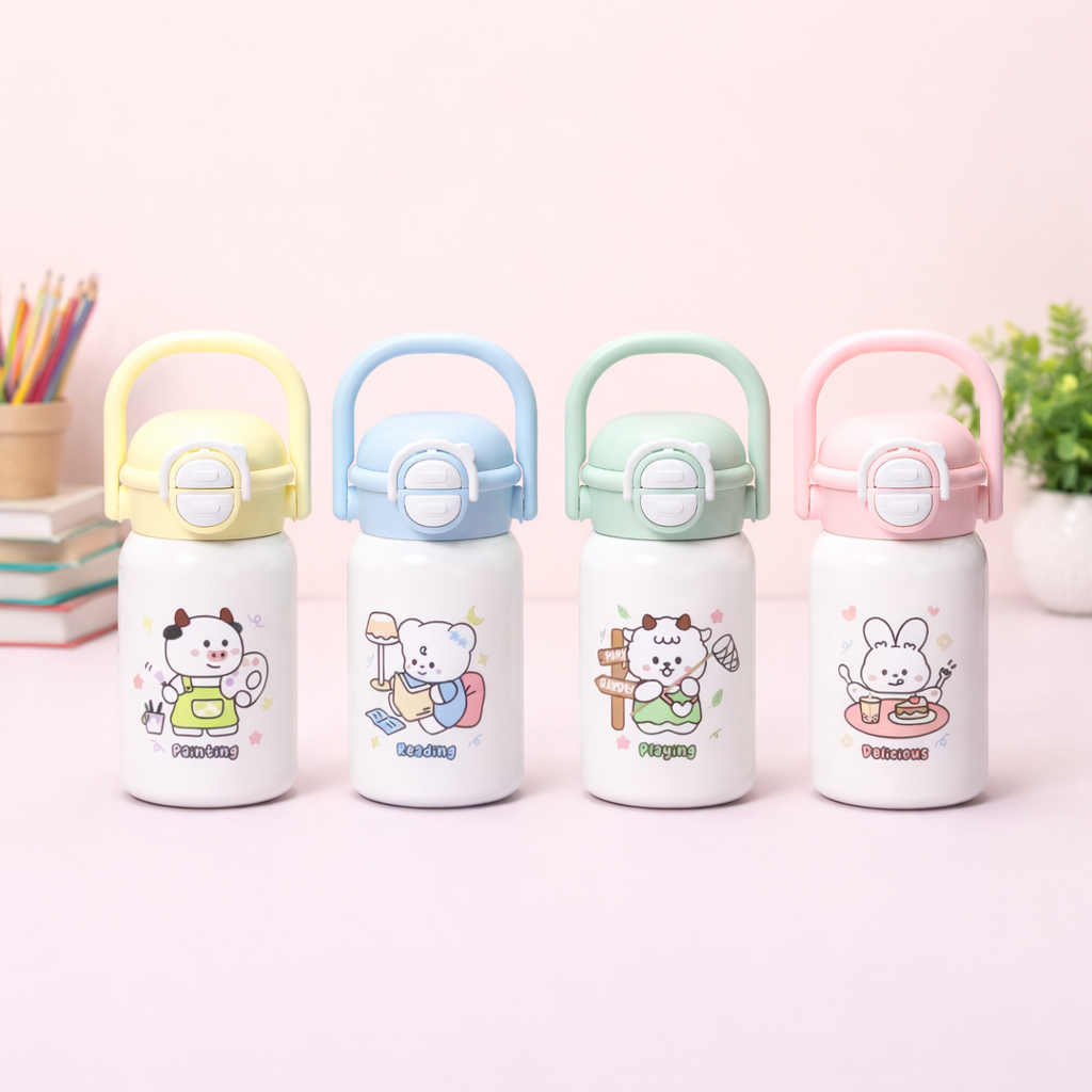 🐻 Kids Insulated Water Bottle – Cute Cartoon Designs [400ML]