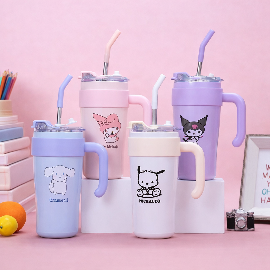Cartoon Insulated Tumbler with Handle & Straw [650ML]