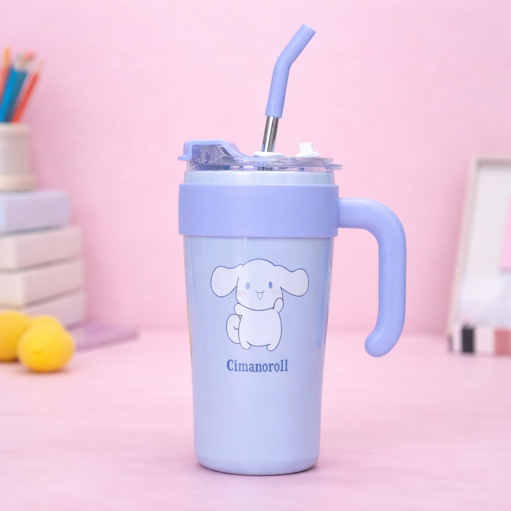 Cartoon Insulated Tumbler with Handle & Straw [650ML]