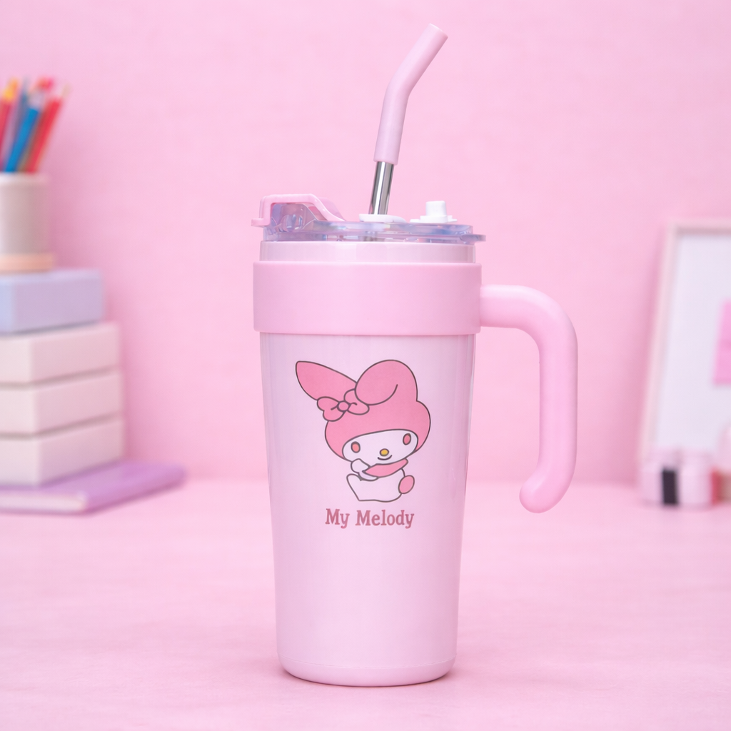Cartoon Insulated Tumbler with Handle & Straw [650ML]