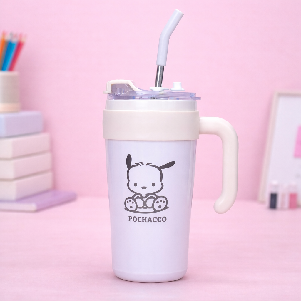 Cartoon Insulated Tumbler with Handle & Straw [650ML]