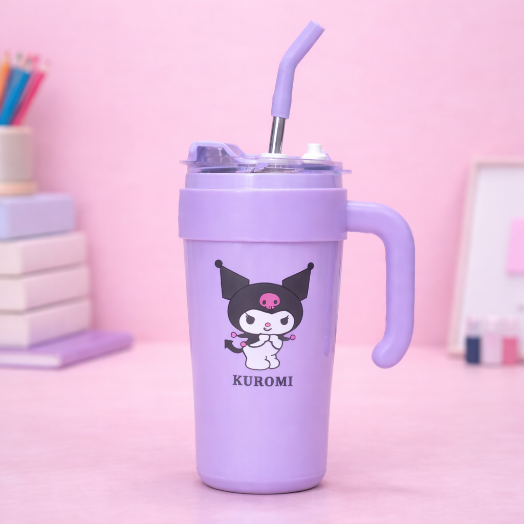 Cartoon Insulated Tumbler with Handle & Straw [650ML]