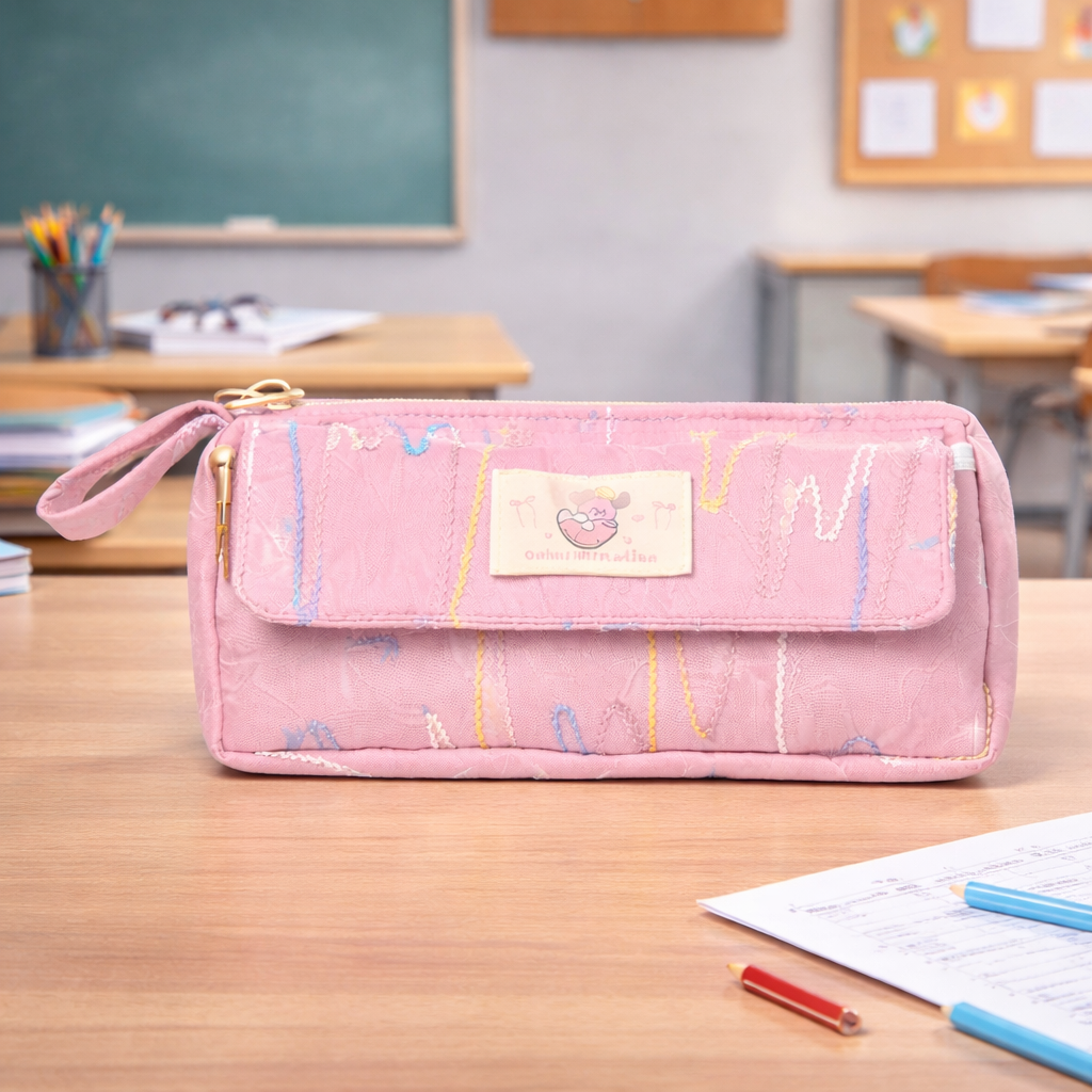 Pastel Rainbow Embroidered Pencil Pouch