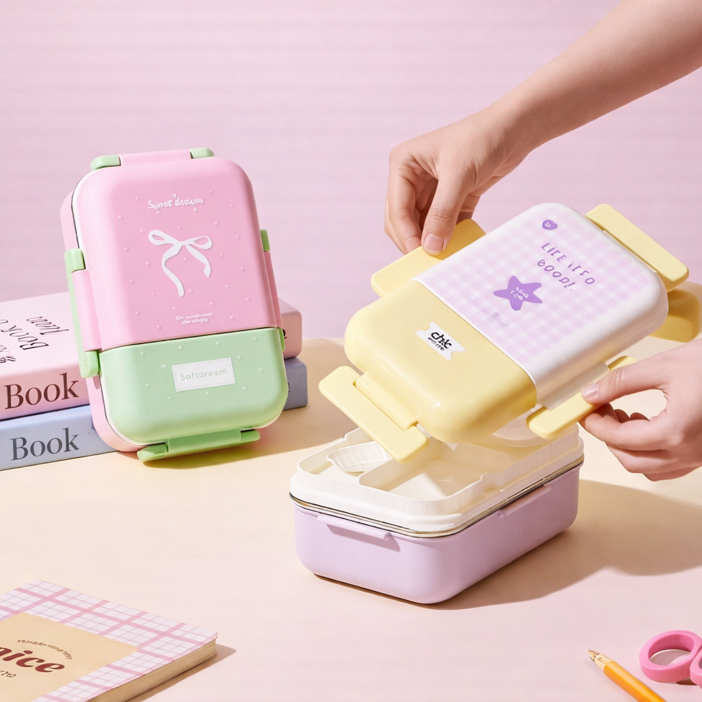 Korean Style Double Deck Compartment Lunch Box Two Grid – 520ML