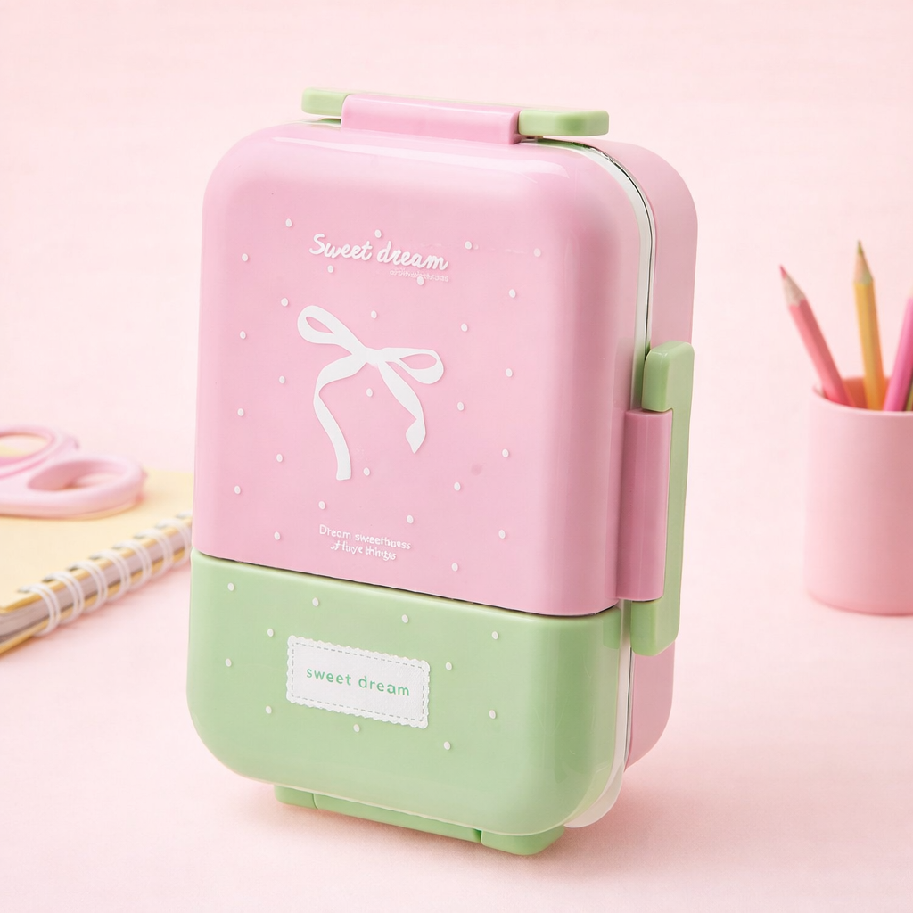 Korean Style Double Deck Compartment Lunch Box Two Grid – 520ML