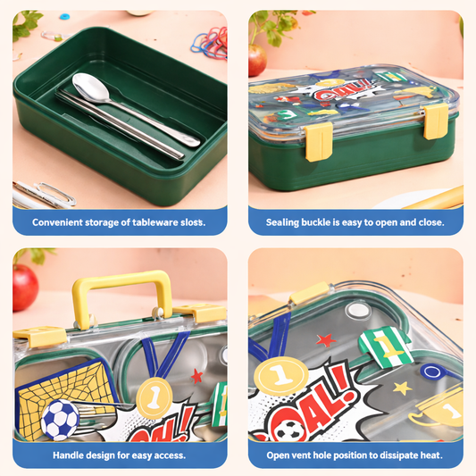 Kids Stainless Steel Bento Lunch Box Two Grid – Fun School Edition-[750ML]